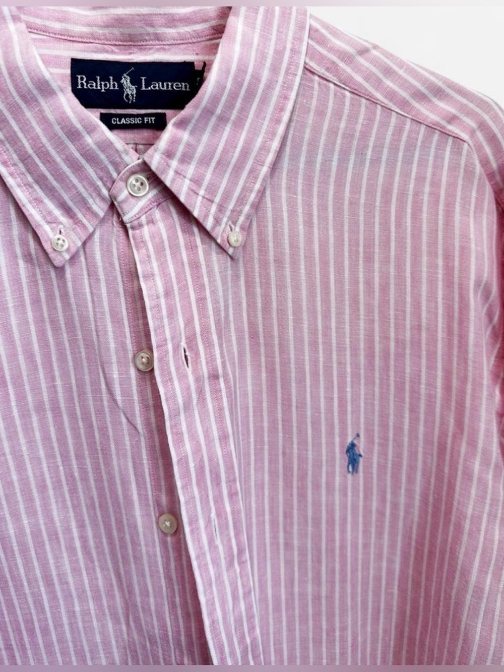 Ralph Lauren Pink & White Striped Linen Button-Down Shirt - Picture 3 of 5